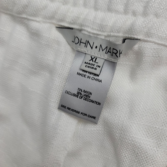 John Mark Linen Blend Wide Leg Dot Trim Pull-On Cropped Pants - Picture 4 of 6